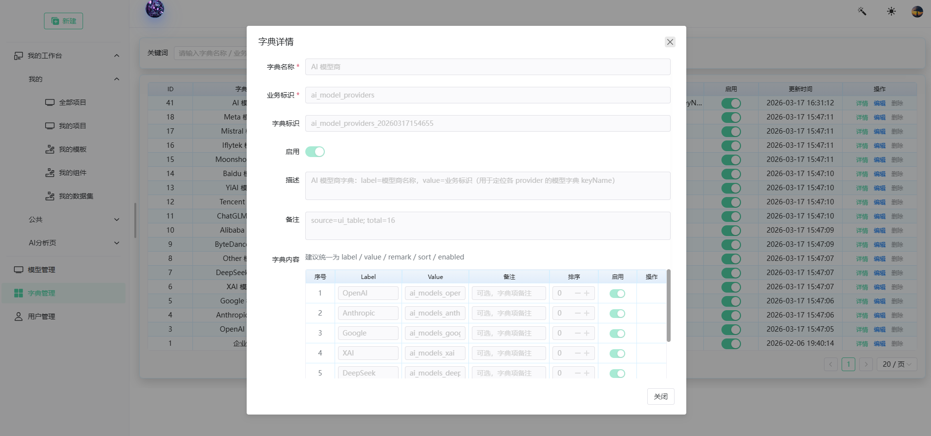 字典详情